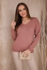 Sweater with V neckline dark pink