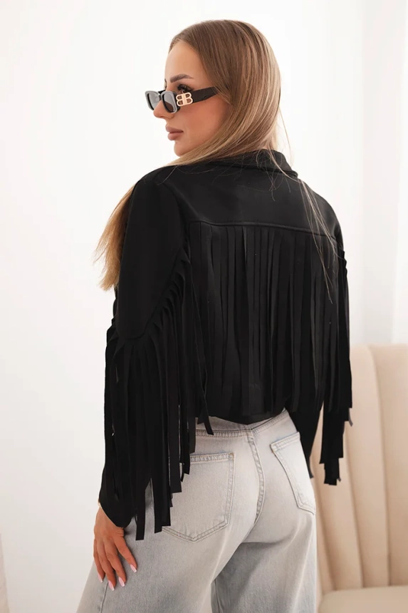 Women's suede jacket with fringes black
