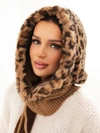 Women's hat fur hood with tie in leopard print camel color