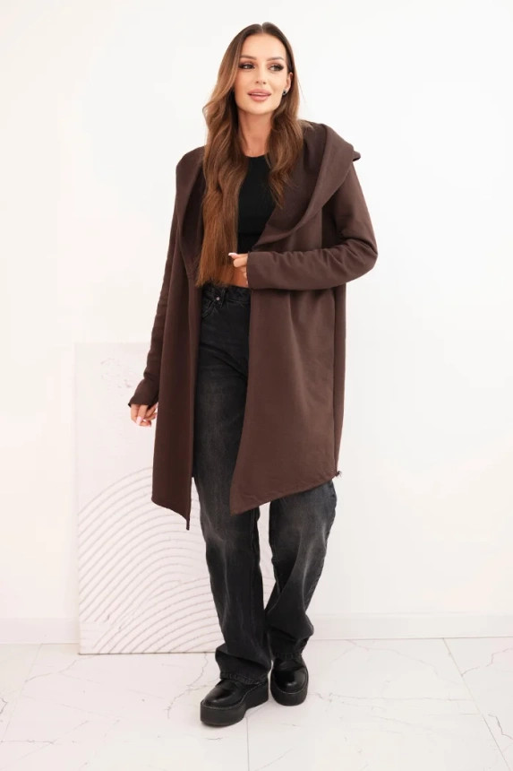 Women's cotton hoodie with an extended front brown