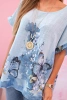 Women's cotton shirt with butterflies and flowers blue