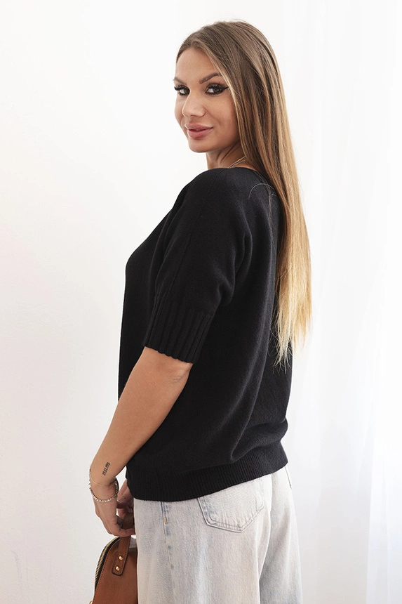 Damenpullover aus Viskose mit kurzen Ärmeln schwarz