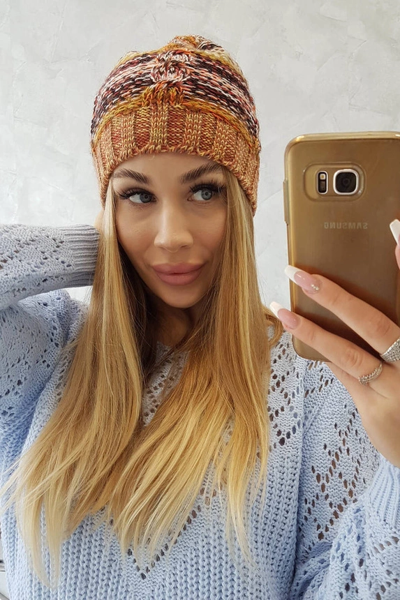 Čapica s fleece Klaudia K255 oranžová+žltá