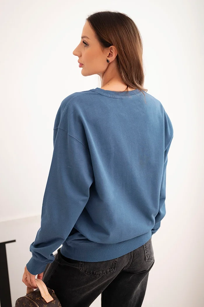 Damenpullover aus Baumwolle Basic mit Rundhalsausschnitt Jeansblau