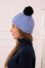 Cap with fleece 2 pompoms K291 blue
