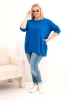 Plus Size women's blouse made of cotton with decorative buttons and rolled-up sleeves cobalt blue