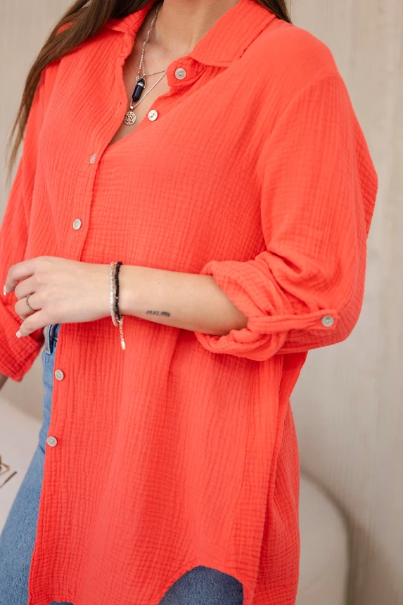 Cotton muslin shirt oversize raspberry