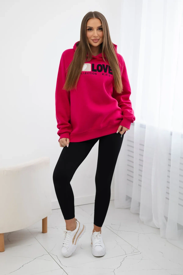 Isoliertes Baumwoll-Sweatshirt mit Kapuze Love Fuchsia