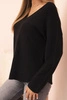Women's sweater with viscose and V-neck black