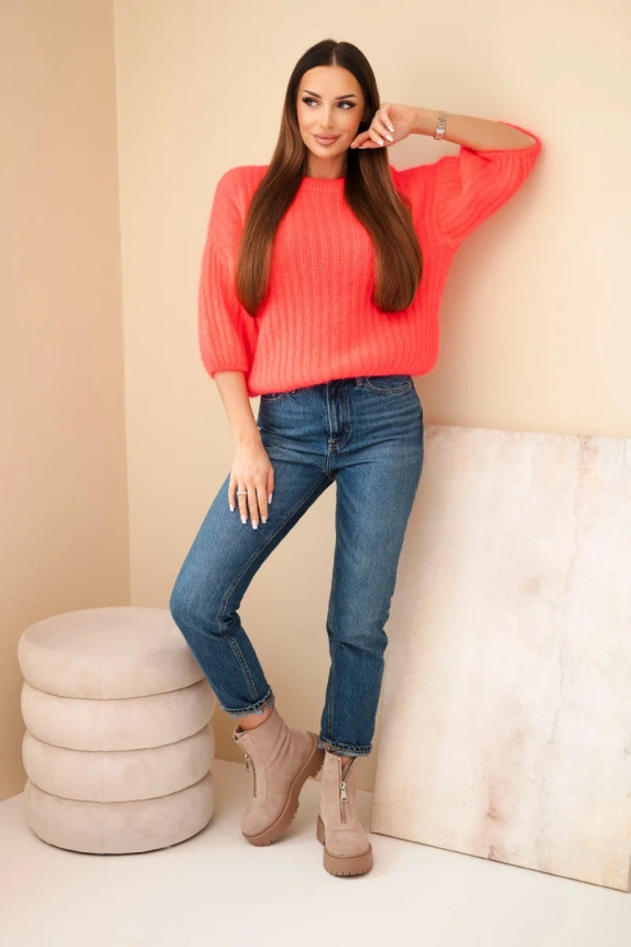 Women's mohair sweater with short sleeves raspberry