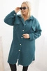 Dámský plášť Plus Size s vlnou zapínaný na knoflíky s kapsami a límcem mořský