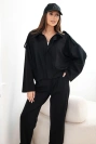 Women's cotton set with short sweatshirt and pants black
