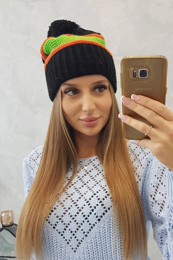 Kinga moteriška kepurė K297 black+kiwi+green neon