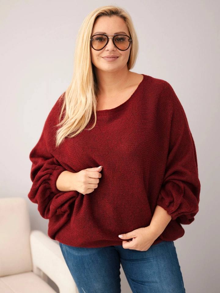 Sweter damski Plus Size z dodatkiem wełny o  luźnym fasonie bordowy