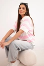 Women's striped sweater with a collar and short sleeves ecru