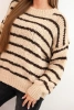 Sweter damski w paski z wełną o luźnym kroju ciemno beżowy