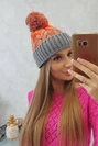 Dámská čepice s bambulí Abigail K326 šedá+neon orange