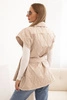 Women's quilted vest with a belt and wide collar dark beige
