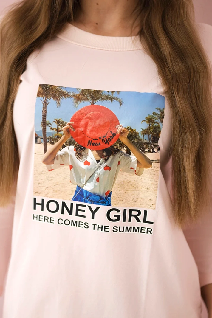 Šaty s potiskem Honey girl pudrově růžové
