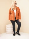 Moteriškas palaidinukas Plus Size aksominis su gobtuvu ir užtrauktuku oversize rudą