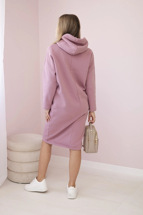 Dress with a hood and a slit on the side dark pink