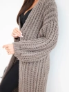 Langer Damenstrickjacke ajour ohne Verschluss mit weitem Ärmel fango
