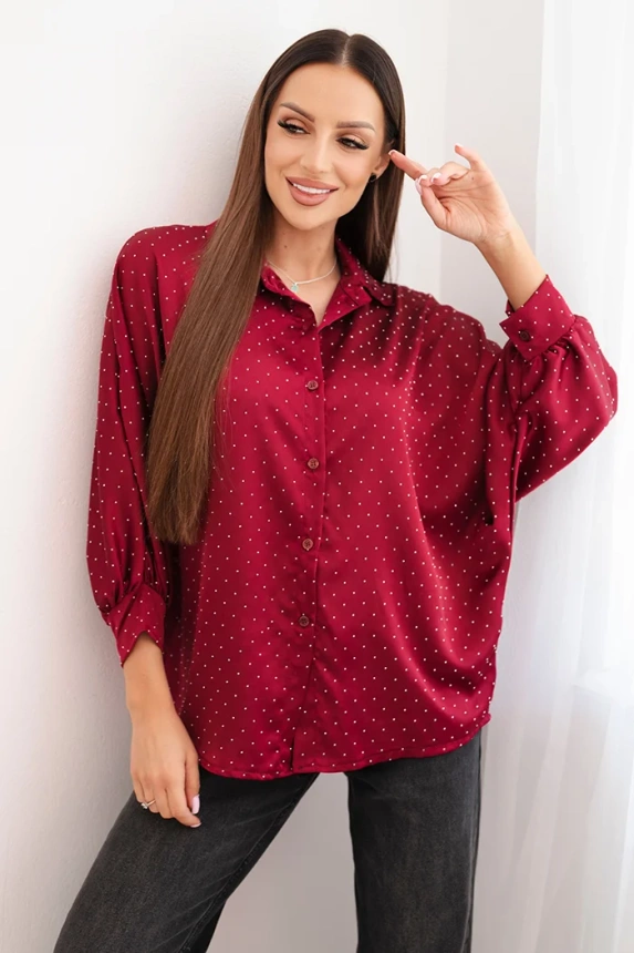 Elegant women's blouse made of viscose with buttons and a collar burgundy