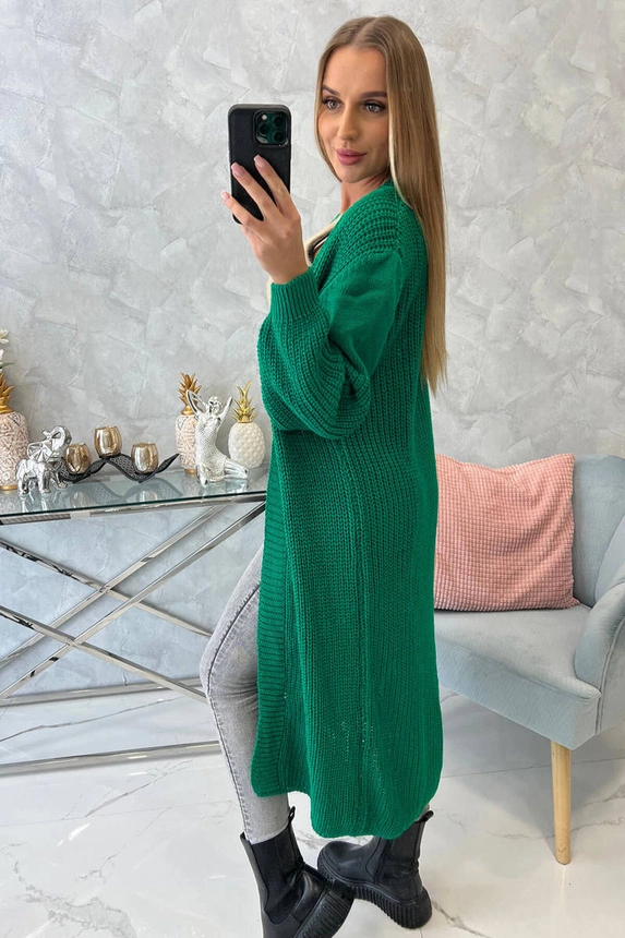 Langer Strickjacken-Pullover grün