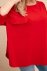 Moteriška Plus Size marškinėliai su medvilne, kišene ir su suktiniais rankovėmis raudona