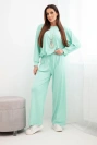 Damen-Set aus Viskose mit einem Anhänger-Bluse und weiten Hosen mintgrün