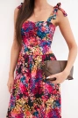 Women's midi floral dress with tie straps black