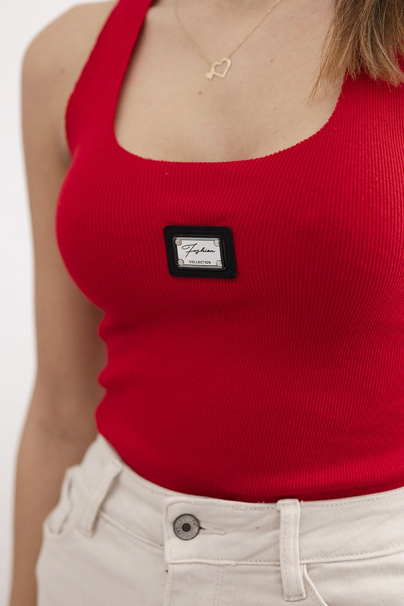 Pruhovaná blúzka s plieškom červená