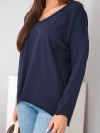 Dámská bavlněná oversized halenka s výstřihem do V a prodlouženým zadním dílem modrá
