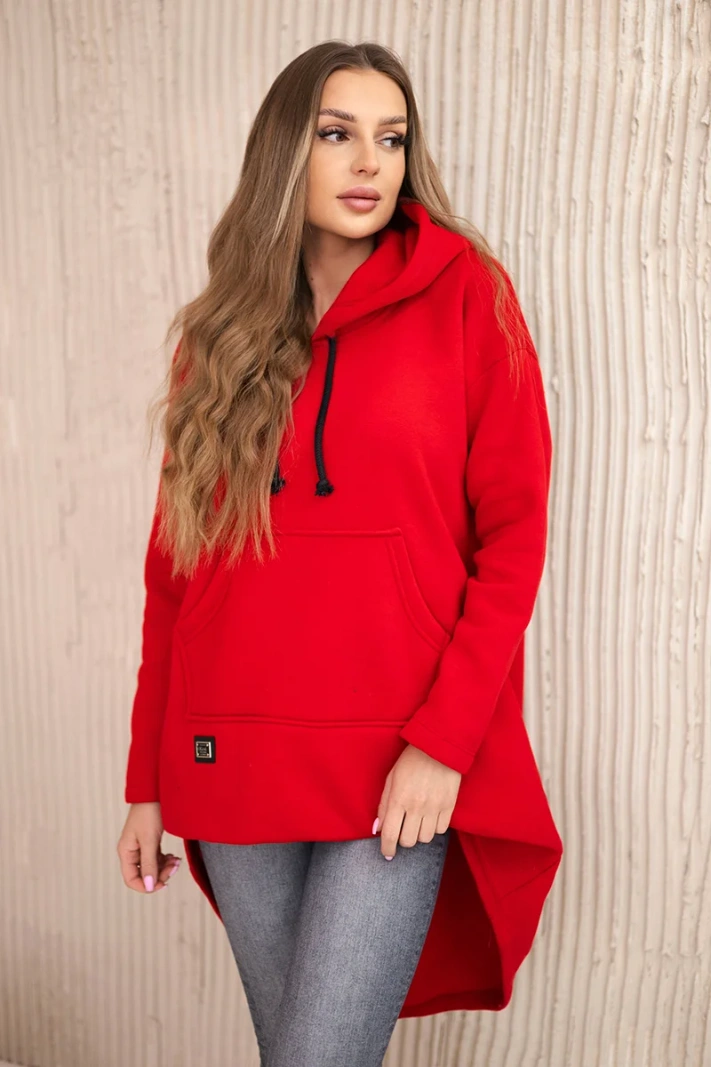 Warm-up Sweatshirt mit langem Rücken und Kapuze rot