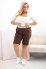 Medvilninės moteriškos šortai Plus Size su diržu rudas