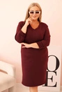 Damenkleid Plus Size mit V-Ausschnitt und Ärmel, bordeaux, masełkowa