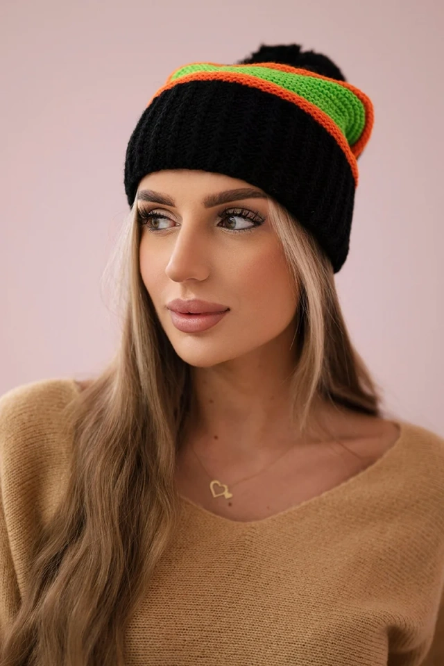 "Kinga" moteriška kepurė K297 black+orange+green neon