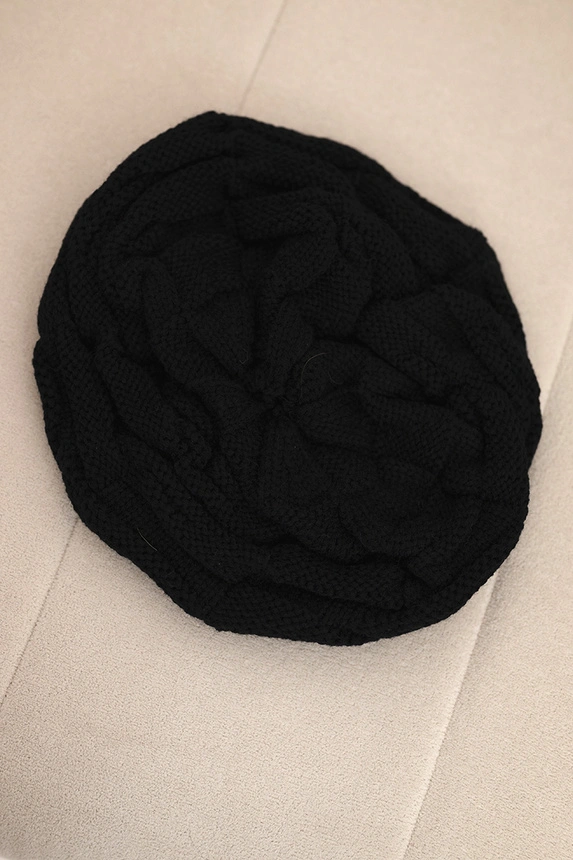 Women's winter wool hat with decorative knit and studs K397 black