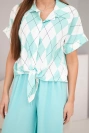 Damen-Set Viskose Bluse mit Bindung und Hose mit Gummibund mintgrün