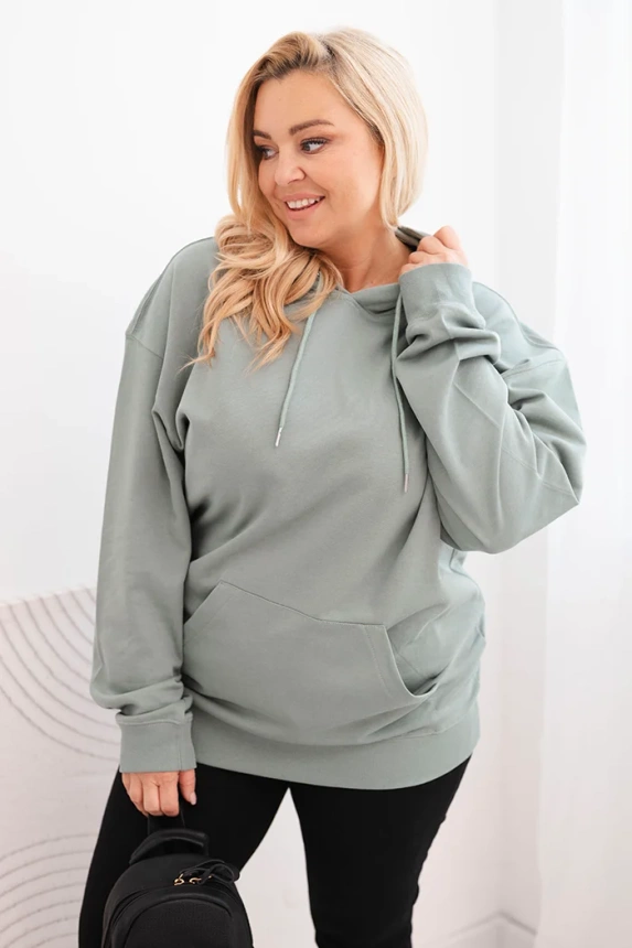 Dámská mikina s kapucí a klokankou Plus Size z bavlny tmavě mátová