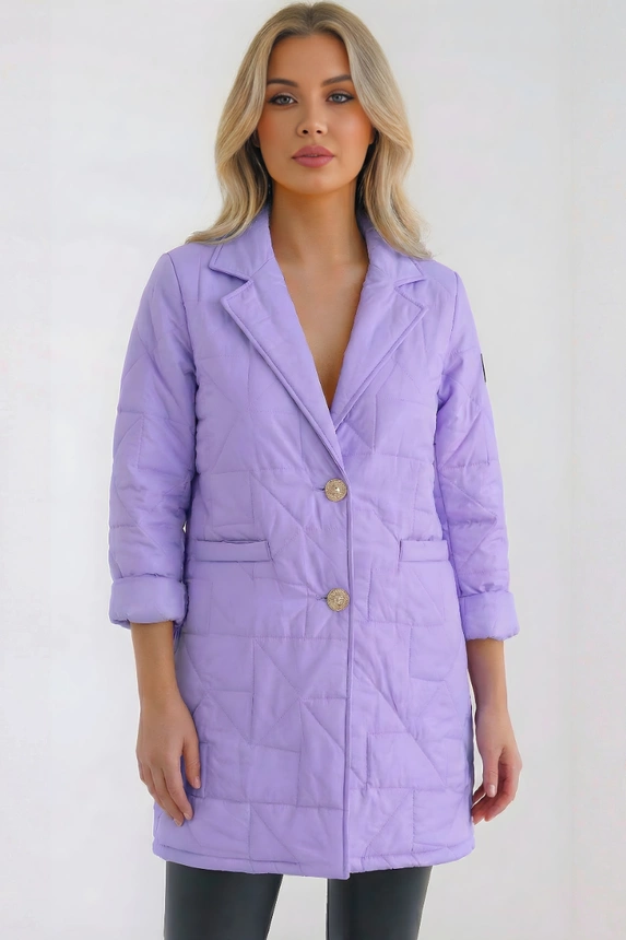 Damenjacke Plus Size gesteppt mit dekorativen Knöpfen und Kragen lila