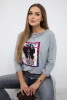 American Girl Grafik Bluse grau S/M - L/XL