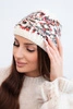 Women's wool winter hat with Norwegian pattern K354 ecru + red