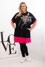 Fuksiová dámska tunika Plus Size s kvetinovým vzorom a ozdobnými perličkami