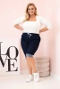 Plus Size women's cotton shorts with tie dark denim