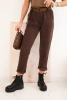 Damenhose mit Gürtel in Streifen braun