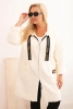 Plus Size women's coat made of faux fur with a hood and pockets ecru