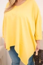 Moteriška medvilninė bluzka Plus Size su asimetriniu apačiu ir V formos iškirpte geltona