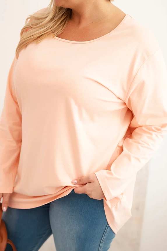 Plus Size women's blouse with a boat neckline peach