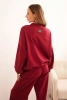 Damen Baumwollset mit weitem Bein und Zip-Hoodie bordeaux
